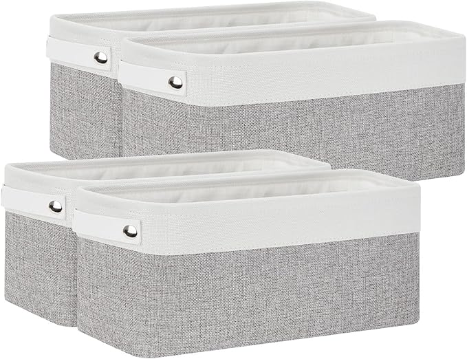 Bidtakay Small Bins for Organization Fabric Baskets for Toilet Paper Storage [4-Pack] Collapsible Narrow Baskets for Towels Socks Organizer Decorative Bins for Nursery Closet Cabinet -15x6x5.5In