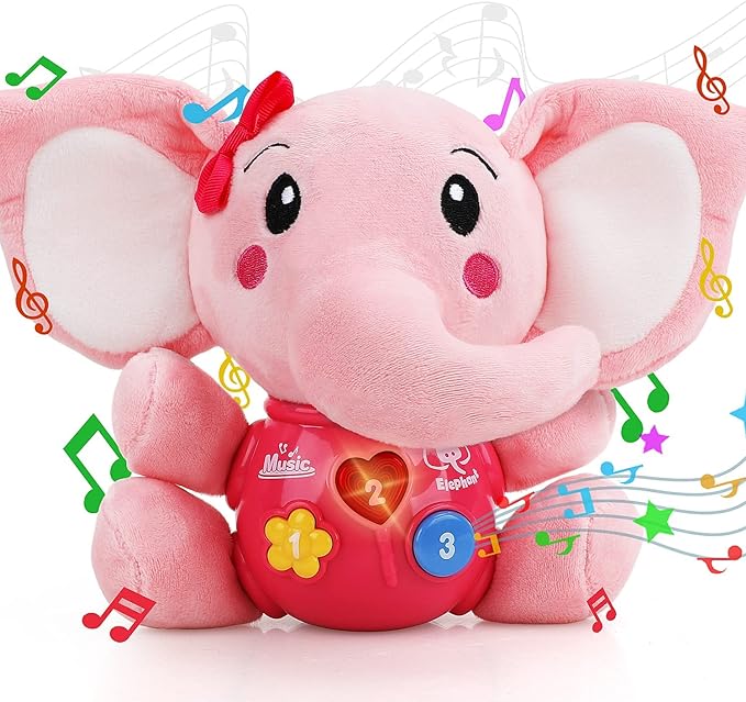 STEAM Life Musical Toys Gift for Baby Newborn 0-6 Month Infant - Plush Elephant Pink