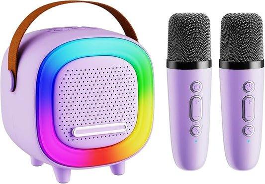 Mini Karaoke Machine Speaker for Kids Adults, Portable Bluetooth with 2 Wireless Microphones, Children's Day Birthday Gift Ideas for Toys for Teens Boys and Girls Aged 4, 5, 6, 7, 8, 9, 10, 11, 12+
