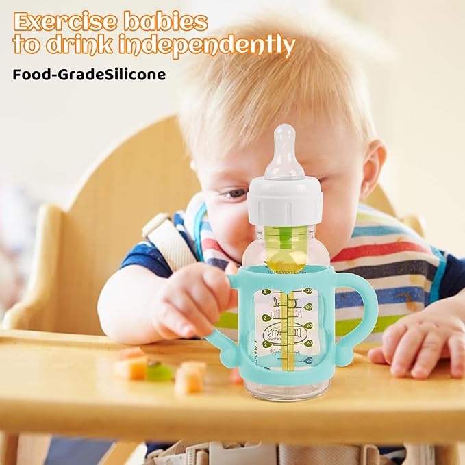 HUAKENER Silicone Baby Bottle Handles (4 Pack) - Easy Grip Holder for Dr. Brown Narrow Bottles - BPA Free