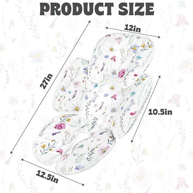 Pea Pod Infant Car Seat Pad 2-in-1 Baby Car Seat Head & Body Support for Newborn Girl Reversible 3 Layer Warm Preemie Carseat Stroller Cushion Headrest with Soft Minky Dot Fabric, Wildflower