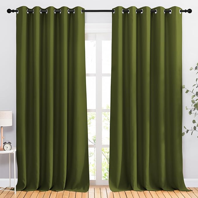 NICETOWN Room Darkening Living Room Curtains 102 inches Long - Grommet Thermal Insulated Window Drapes Room Divider Blinds Sound Reducing for Living Room (W66 x L102, Olive, 2 Pieces)