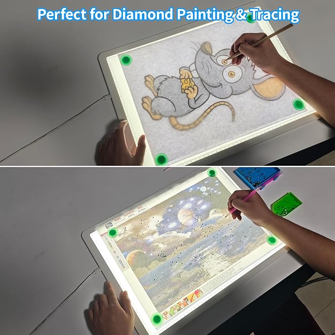 Phylosal Magnetic A3 Light Pad, Super Bright Light Box with Side Button, Diamond Art Light Board, Lightbox for Tracing and Drawing, USB Power Artcraft Light Table for Sketching, Weeding Vinyl (White)