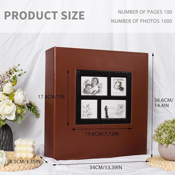 RECUTMS Photo Album 4x6 1000 Pockets Photos, Extra Large Capacity Family Wedding Picture Albums Holds 1000 Horizontal and Vertical Photos (Brown)