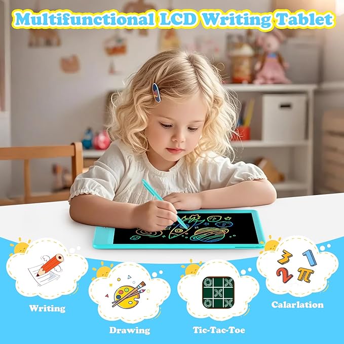 LCD Writing Tablet for Kids Age 3-12 Years-10 Inch, Portable/Interactive/Mess Free Coloring/Reusable Used for Family Educational Learning, Travel Calm Down Toys, Sketch Pad, Stuffers Gifts for Teen