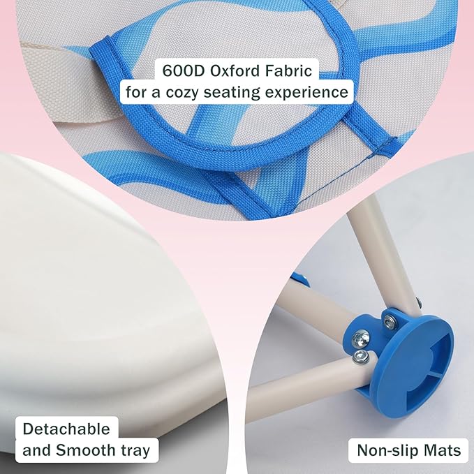 Tiny Marvels Portable 3-in-1 Baby Booster Seat, Cozy Floor Seat, Feeding Seat with Tray, Compact Foldable Toddler Booster with Child Safety Belt Carry Bag, Perfect for Travel (Big Waive)