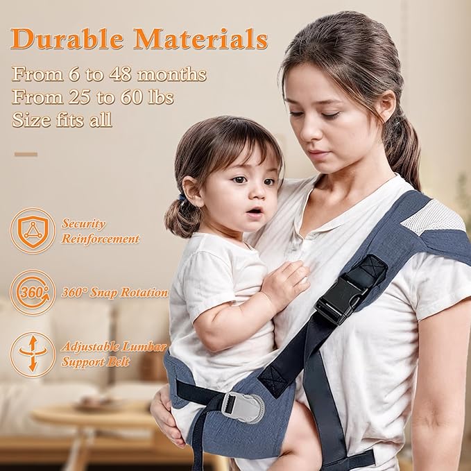 Baby Carrier Newborn to Toddler-Adjustable Baby Sling Carrier,Toddler Carrier for 25-60lbs,Comfortable Toddler Sling for Hands-Free Carrying (Blue)