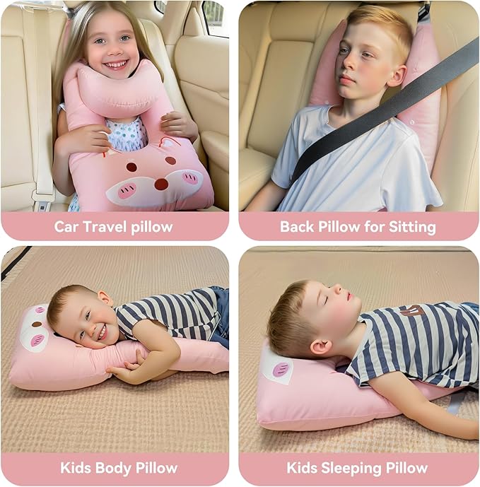 Travel Pillow,Car Pillow Kids Car Seat Pillow U Shaped Pillow for Travel Skin-Friendly Material The Sleeping Aid for Adults and Kids on Road Trips (Pink)