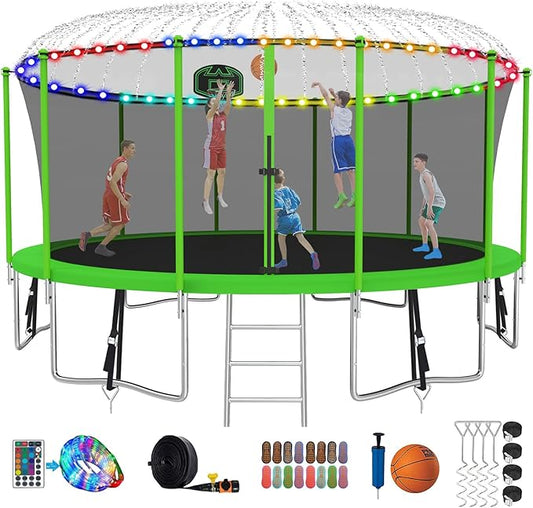 SKYUP Tranpoline 1500LBS 16 15 14 12 10 8 FT Tranpoline for 7-10 Kids and Adults, Windproof Outdoor Tranpoline with Enclosure Net, Basketball Hoop, Easy to Install & Last Long - ASTM Approved
