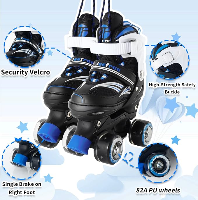 Adjustable 4 Size Kids Roller Skates With Light up Wheels for Girls Ages 5-8-12, Safe and Fun Illuminating Skates for Kids, Toddlers, Boys
