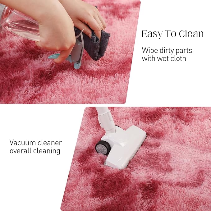 Luxury 4x6 Area Rug, Ultra Soft Rugs for Living Room, Plush Carpet Rugs for Bedroom, Non-Slip Indoor Rug for Nursery, Study Room, Playroom, Home Decor, Tie-Dyed Dark Pink