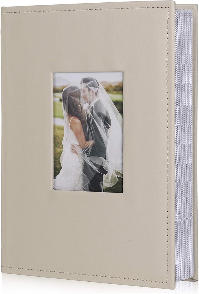 RECUTMS Small Photo Album 4x6, Picture Album PU Leather Cover 300 Photo Sleeves Boy Girl Family Photo Book Memo Slot Wedding Album(Creamy White)