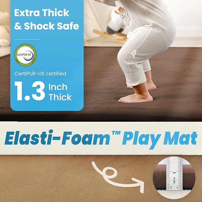 1.3" Thick Foam Baby Play Mat Extra Large 79x158, Basic Padded Plush Tummy Time Crawling Mat, Non-Slip Support Area Rug for Playroom Nursey Living Room (Chocolate Brown)