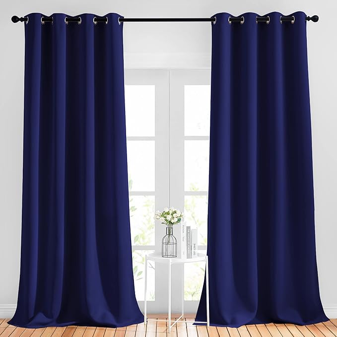 NICETOWN Navy Blue Bedroom Blackout 90 inch Curtains - Grommet Energy Saving Thermal Insulated Room Darkening Drapes Sound Dampening Window Treatments for Living Room (2 Panels, W52 x L90)