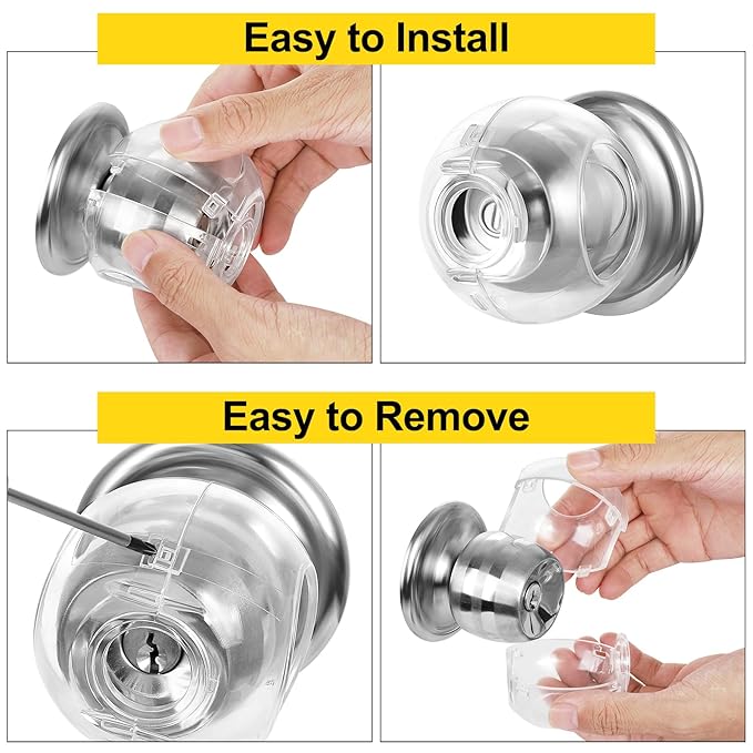 Clear Door Knob Safety Cover for Kids, 4 Pack Child Proof Door Knob Covers Fit More Color Knob Baby Proof Door Knob Covers Toddler Door Knob Cover Child Safety Door Knob Cover 2.7 X 2.3 Inches