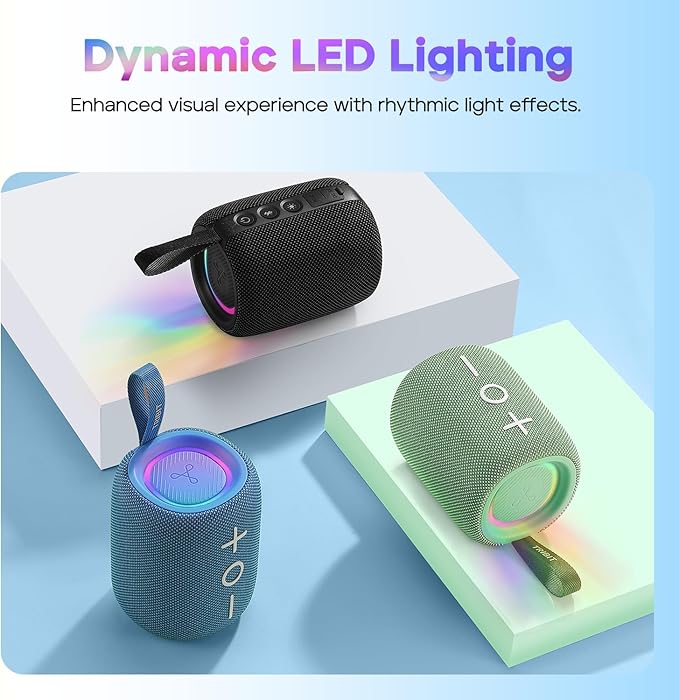 Tribit StormBox Mini+ Portable Bluetooth Speaker, 12W Wireless Speaker with 360°Surround Sound, 12H Playtime, Custom EQ, BT5.4, IPX7 Waterproof, RGB Lights, Type-C, TWS, AAC/SBC, Home/Outdoor/Travel