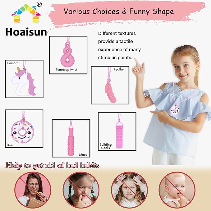 Chew Necklaces for Sensory Girls, Chewy Necklace Sensory Toys for Kids with Autism, ADHD,SPD, Chewing, Teething or Special Needs, Oral Sensory Chew Toys for Kids Adult Reduce Anxiety Fidgeting