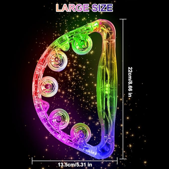 Aywewii LED Tambourine, Light Up Toys Handheld Musical Flashing Tamborine Sensory Toys Autism Toys Party Supplies for Birthday Anniversaries Gifts for Kids Adults Teens(Four Colors are Randomly Sent)