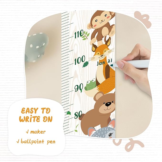 Personalized Name Growth Chart Wall Decor for Kids – Canvas Removable Height Chart Measuring Ruler 59" x 7.9" (Zoo）