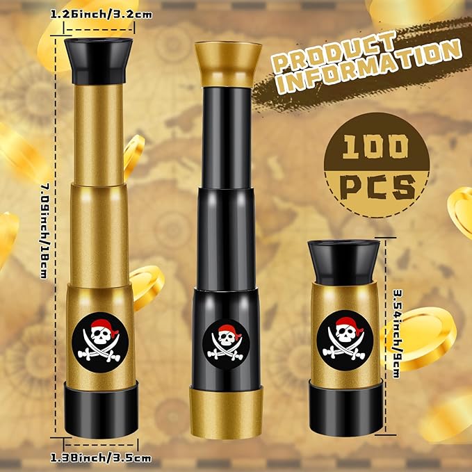 Deekin 36 Pcs Pirate Telescope for Kids Pirate Party Favors Accessories Telescope Toys Spyglass Mini Treasure Hunt for Boat Halloween Birthday Party Supplies