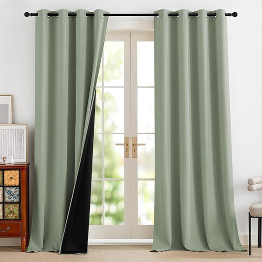 NICETOWN 100% Blackout Curtains 96 Inch Length for Bedroom, Total Blackout Thermal Insulated Grommet Window Drapes for Living Room, 2 Panels, Sage Green, 52 x 96 Inch