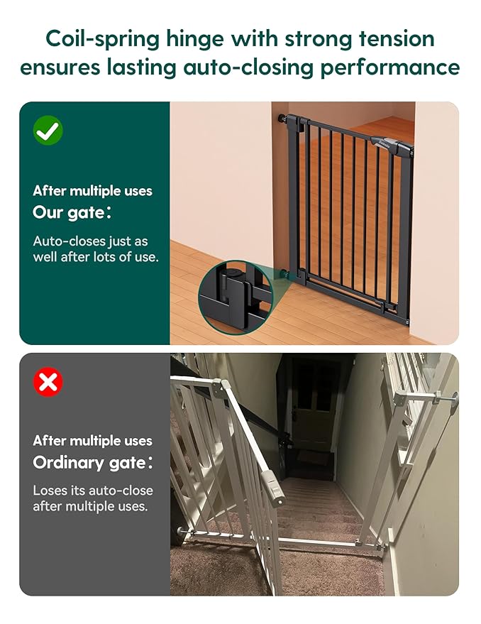 Babelio 29-43" Magnetic Baby Gate for Stairs,Doorways House,Kitchen,30" Tall Pet Barrier with Baffles,Pressure Mounted & Dual-Lock Design Safety for Kids Toddler,Auto-Close/Hold-Open,Black