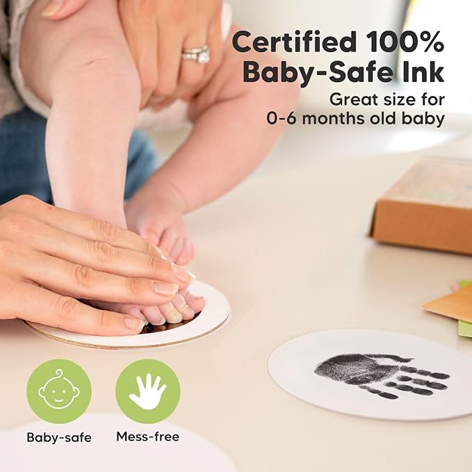 2-Pack Round Inkless Baby Hand and Footprint Kit - Mess Free Ink Pad for Newborn Keepsake, Dog Nose & Paw Print Kit, Clean Touch Ink Pad for Baby Hand & Footprints,Ideal New Mom Gifts (Jet Black)