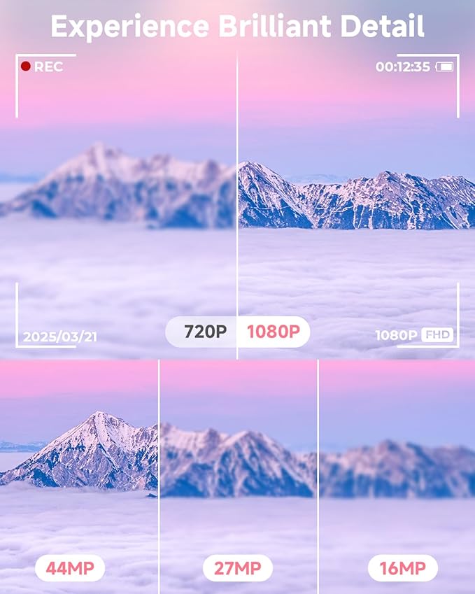 Digital Camera, 44MP FHD 1080P, 16X Zoom, 32GB SD Card, Compact Camera for Kids Teens Adults, Pink