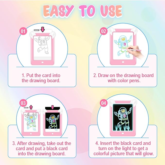 2 Pack Magic Led Drawing Boards for Kids: Light Up Tracing Pad, 8 Light Modes, Drawing Pads for Kids Ages 4-8 with Tracing Cards Markers, Arts Crafts Learning Toy Ideal Gift Toy for Boys Girls