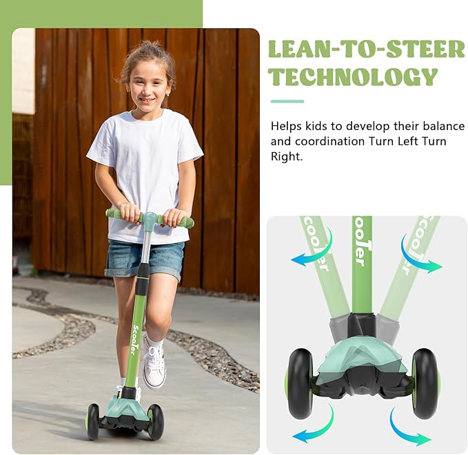 Kids Scooter,Lighted Wheels and 3 Adjustable Height Handlebars Scotters for Kids 3-12,3 Wheel Toddler Kick Scotter for Boys & Girls up to 132 Lbs.
