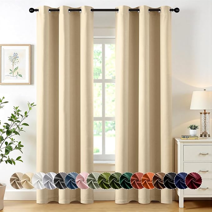 MIULEE Cream Beige Blackout Curtains for Bedroom Living Room 72 Inches Long 2 panels, Thermal Insulated Room Darkening Drapes Solid Grommet Noise Reducing Light Blocking Window Curtains W40 x L72 Inch
