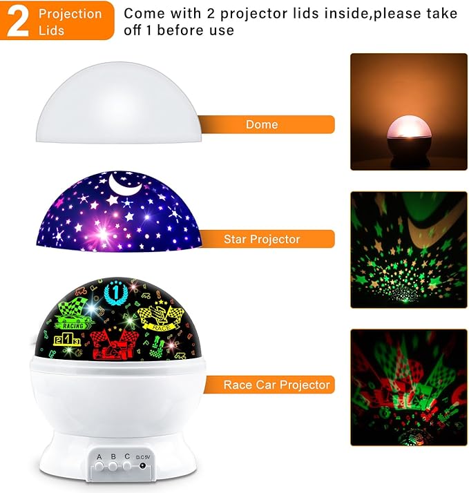 MOKOQI Race Car Night Light Projector Birthday Gifts Toys for Boys Age 3-5 Kids Car Nightlights 360 Degree Rotation with 17 Colors Changing Star Projector Ceiling Light Projector for Boys