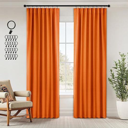 ANRODUO Back Tab Blackout Curtains for Bedroom Living Room, Rod Pocket Pinch Pleated Thermal Insulated Room Darkening Curtains 84 Inches Long 2 Panels, Orange, 42 x 84 Inch