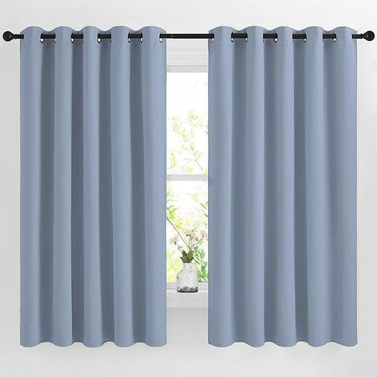 NICETOWN Vintage Blue Blackout Curtains for Bedroom, Grommet Thermal Insulated Room Darkening Window Treatments for Christmas/Thanksgiving Day, W66 x L66, 2 Panels