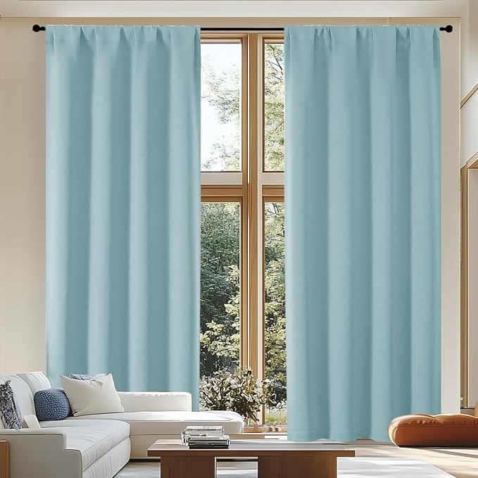 Simplebrand Ava Blackout Curtains for Patio 108 Inches Long 2 Panels Set, Solid Thermal Insulated Room Darkening Rod Pocket Window Treatment Curtains Blackout Drapes, W50 x L108 Inch, Aqua