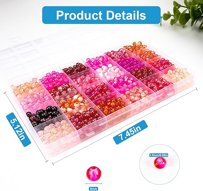 XSEINO About 1200pcs 6mm Crackle Glass Beads Bracelet Making Kit,24 Assorted Colors Crack Blush Pink Series Crystal Glass Bead for Bracelet Jewelry Making,DIY Crafts,Friendship Bracelets