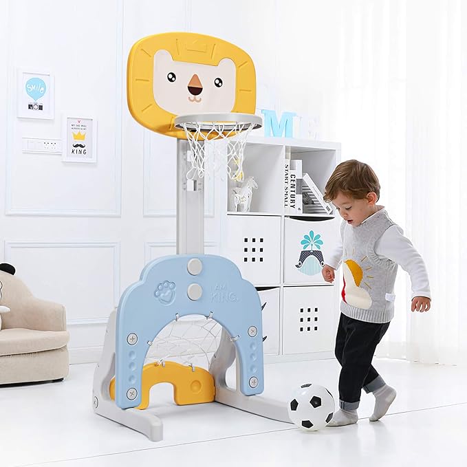 Costzon Kids Basketball Hoop, Toddler Sports Activity Center w/ 5 Adjustable Height Levels, Basketball Soccer Golf Game Set, Indoor Outdoor Basketball Hoop Set Gift for Baby Infant