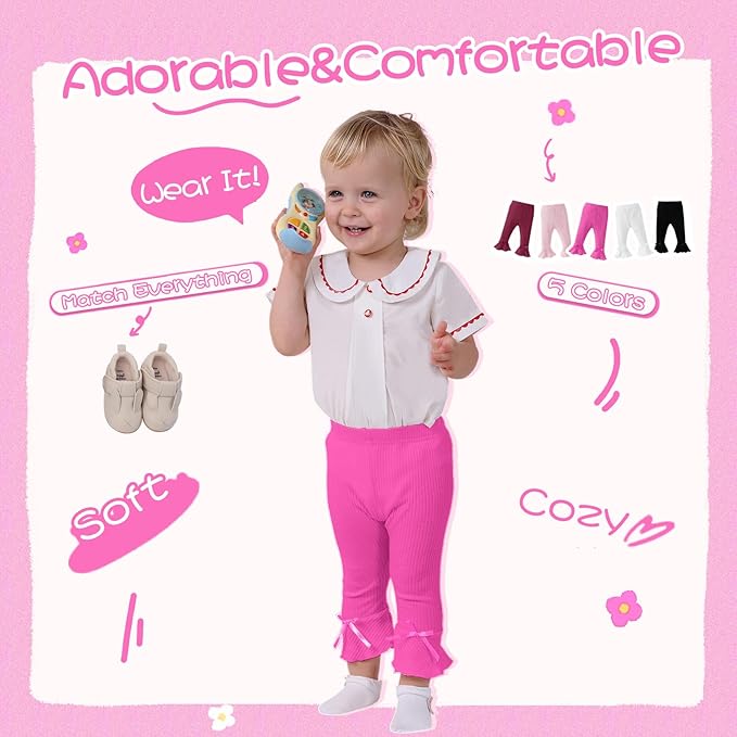 Newborn Toddler Baby Girl Pants Leggings Ribbed Straight Flare Infant Girl Pants Leggings Bell Bottoms 5 Packs