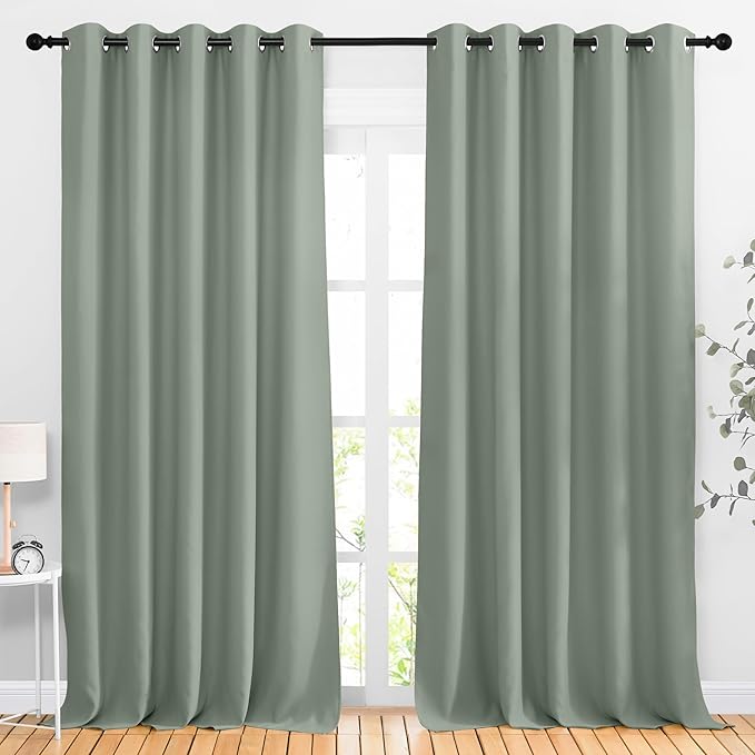 NICETOWN Blackout Large Bedroom Curtains 90 inches Long - Room Dividers Thermal Insulated Sound Dampening Grommet Window Treatments for Living Room (Sage Green, 2 Panels, W66 x L90)