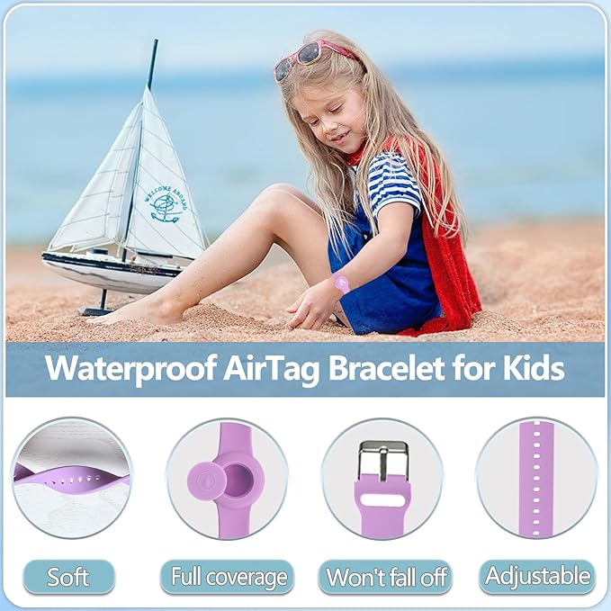 Waterproof Bracelet for AirTag Kids, Personalized Initial Letter Hidden Holder Compatible with Air Tag, Silicone Case for Airtag Adjustable Anti-Lost GPS Tracker for Toddler Child Elder, V