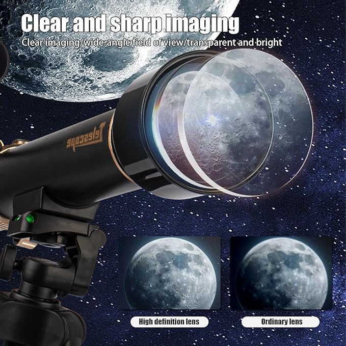 Telescope for Kids& Adults with 60X/30X Lenses, Adjustable Alloy Tripod, Mobile Phone Holder, 360° Gimbal Mount for Stargazing and Nature Viewing,Suitable for Astronomy Enthusiasts