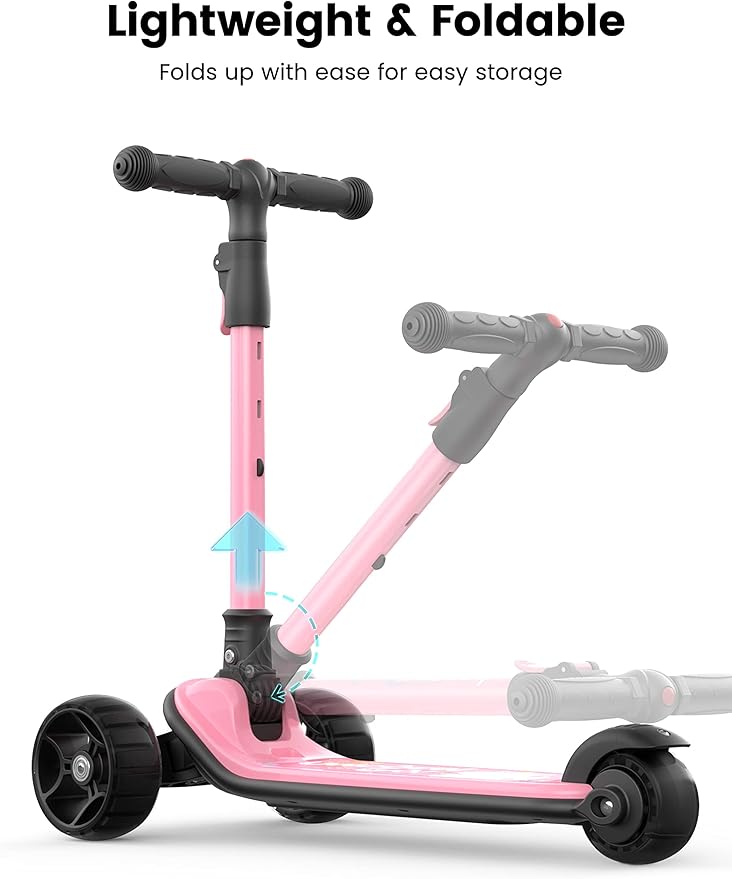 Besrey Kick Scooter for Kids Ages 3-10, 3-Wheel Folding Scooter with Adjustable Height, LED Light Wheels, Extra Wide Deck for Outdoor Activities