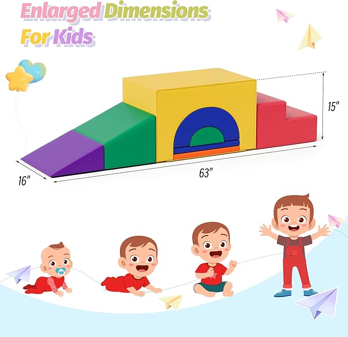 ‌Soft Climbing Toys for Toddlers, 7-Piece Baby Soft Foam Climbing Blocks, PU Leather Gym Climb and Crawl Activity Play Set, Indoor Climbing Toys for Kids and Children, Classic