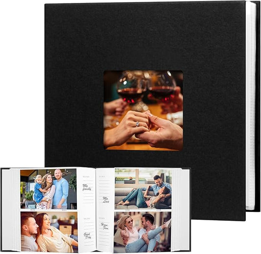 Photo Album 4x6 240 Photos with Writing Space Leather Cover with Front Window Picture Album, 240 Photos 4x6 Photo Album Book for Wedding Kids Travel Family Baby Pictures (Black)