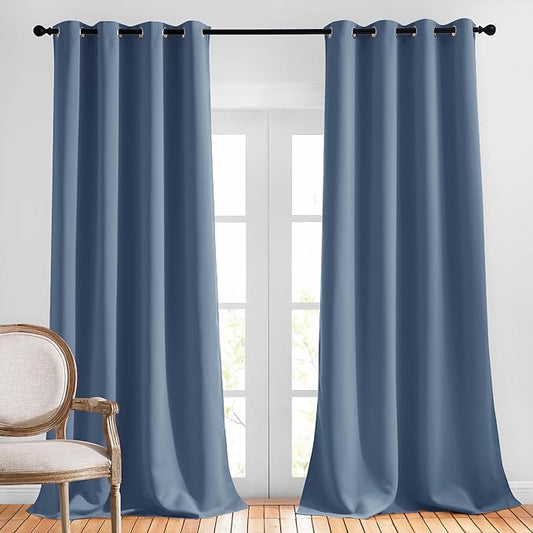 NICETOWN Stone Blue Blackout Curtains 102 inch Length, Grommet Energy Saving Thermal Drapes Sound Reducing Heat Blocking Window Treatments for Living Room, 2 Panels, W52 x L102