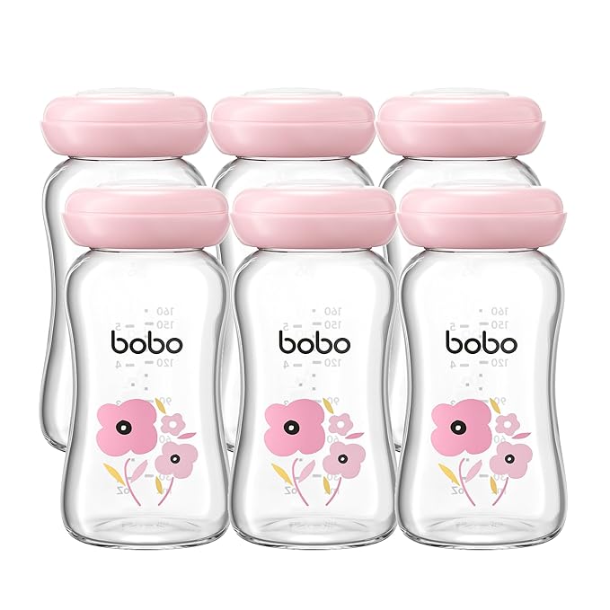 YOHKOH Glass Breast Milk Storage Bottles - 100% Leak-Proof, BPA-Free Breastmilk Storage Containers, Freezer & Dishwasher Safe, Ideal for Nursing Mothers (Red, 5.4oz (Pack of 6))