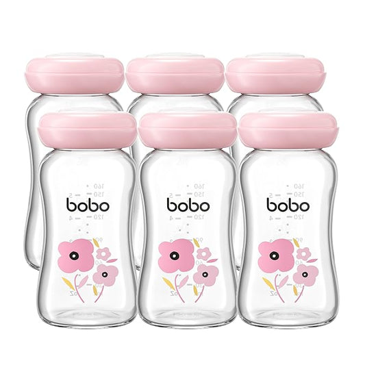 YOHKOH Glass Breast Milk Storage Bottles - 100% Leak-Proof, BPA-Free Breastmilk Storage Containers, Freezer & Dishwasher Safe, Ideal for Nursing Mothers (Red, 5.4oz (Pack of 6))