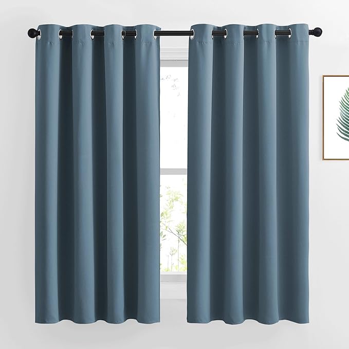 NICETOWN Smoky Blue Curtains for Girls Room - Thermal Insulated Solid Grommet Room Darkening Panels/Drapes for Boy's Bedroom (Smoky Blue, 1 Pair, 52 by 63-Inch)