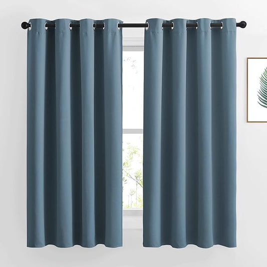 NICETOWN Smoky Blue Curtains for Girls Room - Thermal Insulated Solid Grommet Room Darkening Panels/Drapes for Boy's Bedroom (Smoky Blue, 1 Pair, 52 by 63-Inch)