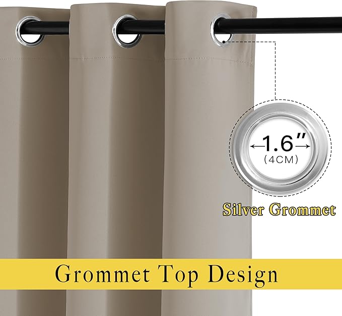 NICETOWN Taupe Window Treatments 66 inch Length 2 Panels Set, Grommet Blackout Room Darkening Thermal Curtains Sound Reducing for Bedroom/Kid Room, W66 x L66